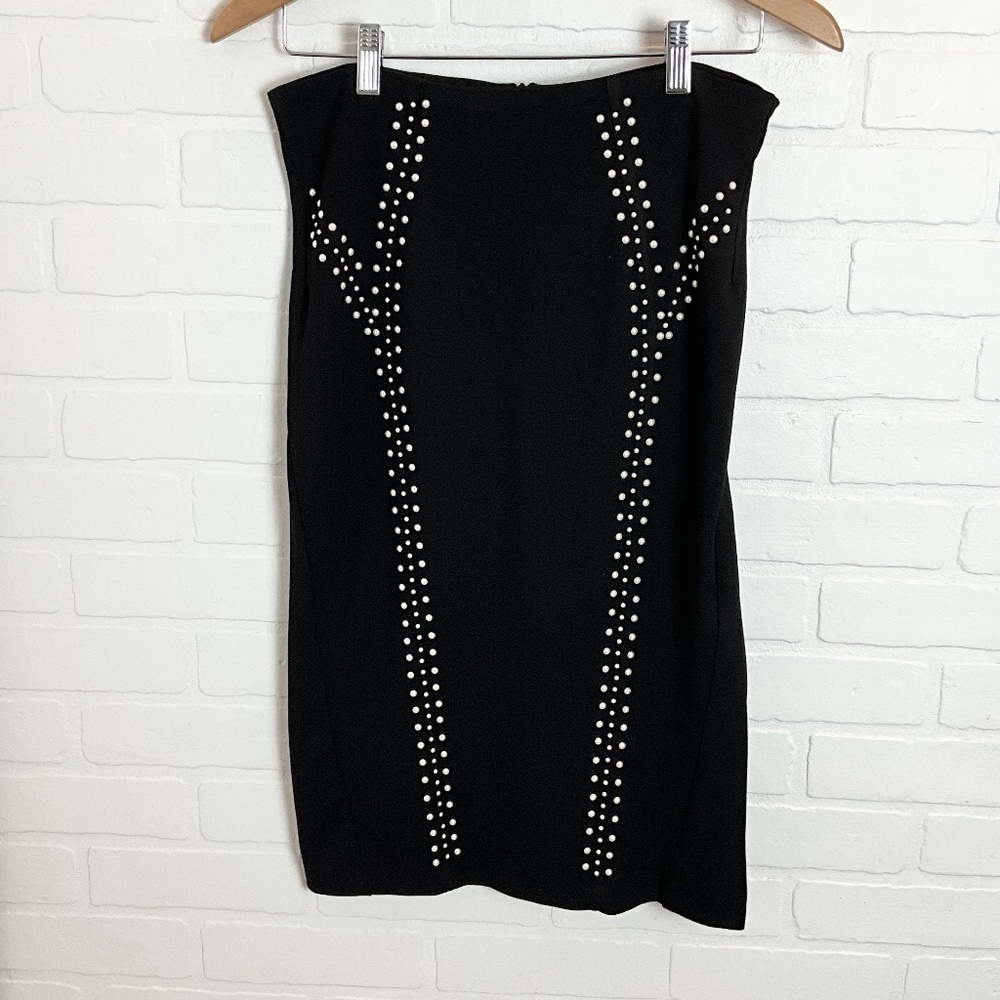 Rinascimento Office Siren Pearl Stud High Waist Mini Skirt Black Sz M - Picture 3 of 10